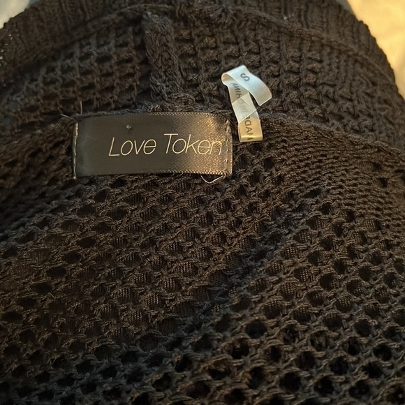 Love Token black pointelle open cardigan draped long sleeves Sz S - Picture 6 of 8